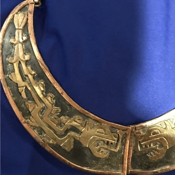Vintage Aztec Copper Brass Choker Necklace Rare Mexico Tribal Boho Statement Art - Picture 12 of 14